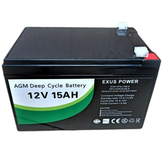 12V 15Ah AGM Deep Cycle Battery SLA Alarm Bike Solar Power Camping Marine Sealed