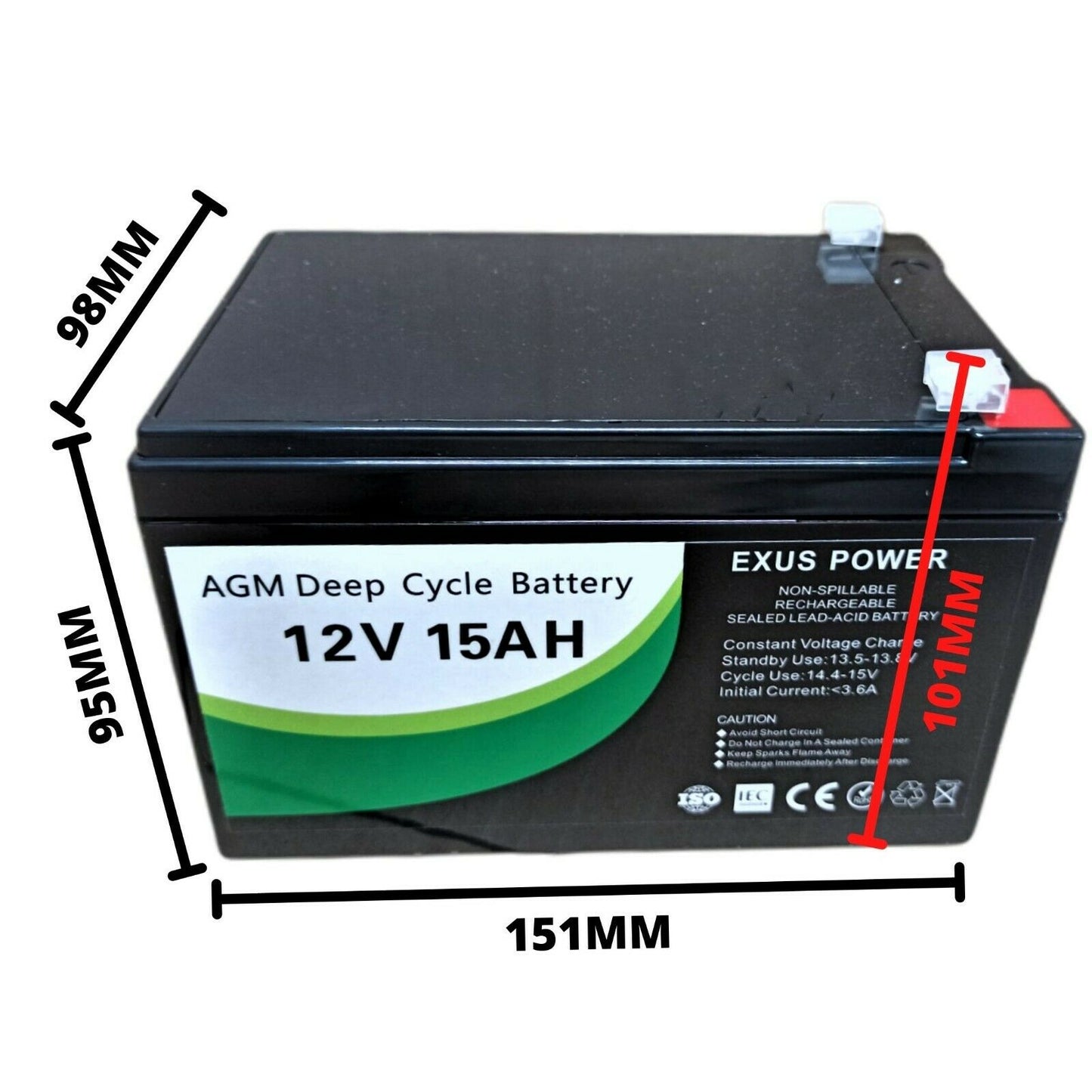 12V 15Ah AGM Deep Cycle Battery SLA Alarm Bike Solar Power Camping Marine Sealed